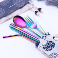 6pcs Titanium-plated Environmentally Friendly Portable Tableware Colorful Stainless Steel flatware Sets